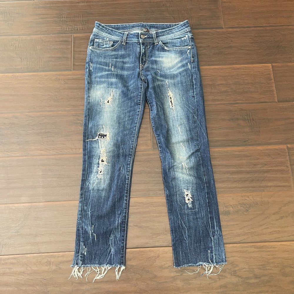 Manila Grace Women's Distressed Ripped Denim Jeans Frayed Hem Italy Sz 28